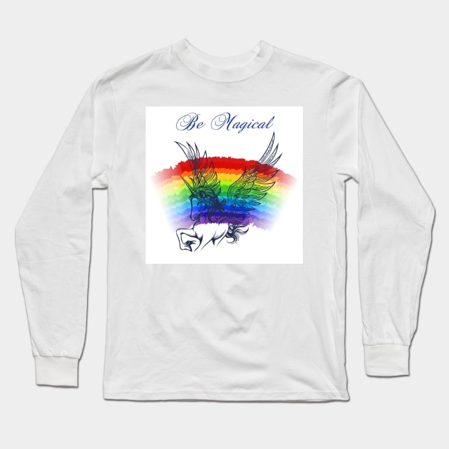 Unicorn Colorful Emblem Long Sleeve T-Shirt by devaleta